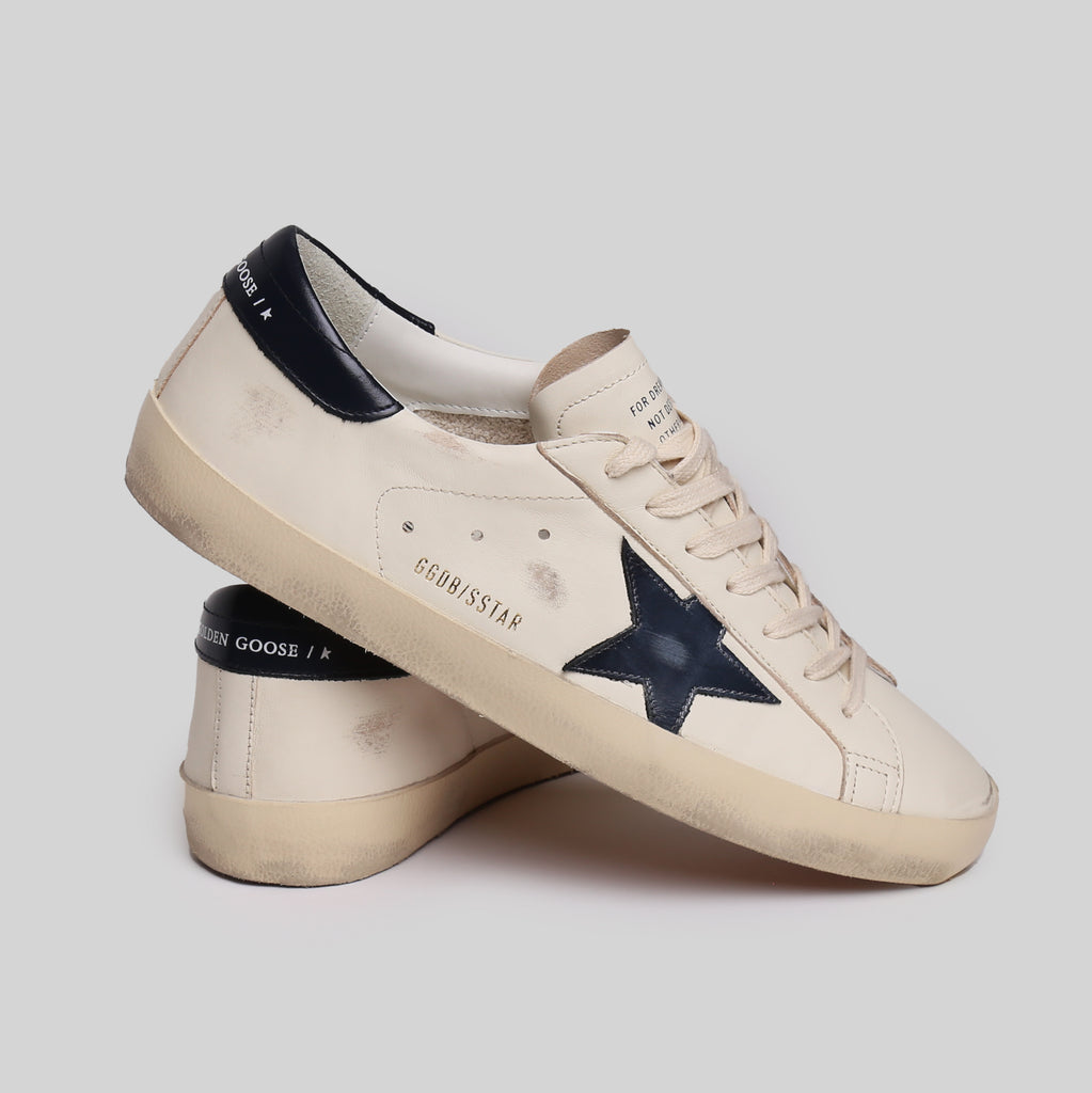 GOLDEN GOOSE SNEAKERS SUPER STAR CLASSIC WITH LIST BEIGE/NIGHT BLUE