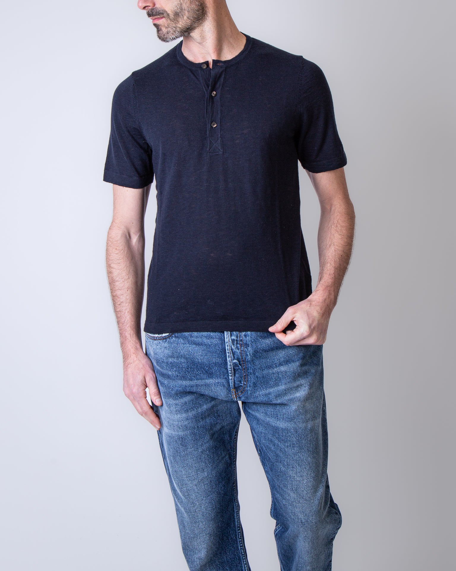 Grp Firenze CC27 HENLEY S/S BLUE blue sweater – Flanella Shop